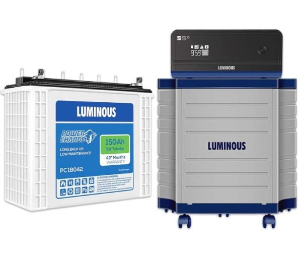 Luminous Inverter & Battery Combo with Trolley for Home, Office & Shops(Zelio+ 1100 Pure Sine Wave Inverter, Power Charge PC 18042 150Ah Tall Tubular Battery & Trolley)